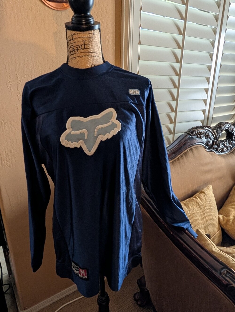 Fox Navy Long Sleeve Jersey with White and Red Logo